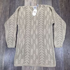 NWT Cape Isle Knitters Sweater Womens Size Medium Biege Cable‎ Knit Pullover VTG